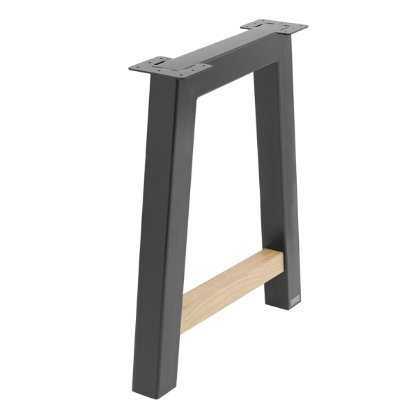 Tischgestell A mit Holzstrebe Stahl/ Holz Schwarz matt RAL9005 | einzeln